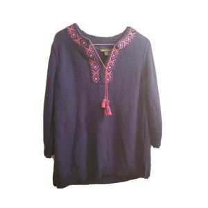 Tommy Bahama Eden Bay Blue Tassel Tunic Sweater Ocean Deep
